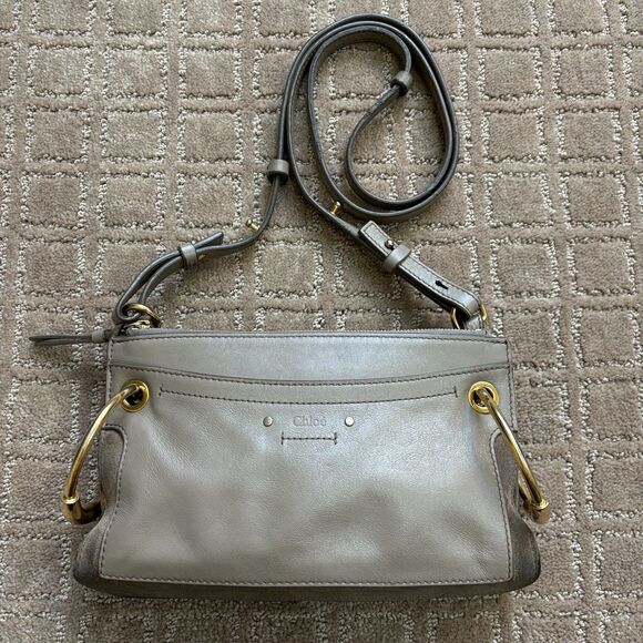 CHLOÉ Small 'Roy' Motty Grey Leather Suede Mini Shoulder Bag Crossbody Purse